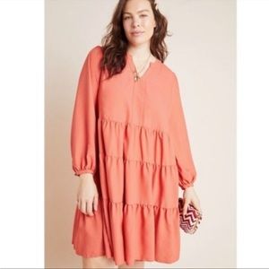Maeve Anthropologie Amber Long Sleeve Plus Size Tiered Tunic Dress 1X